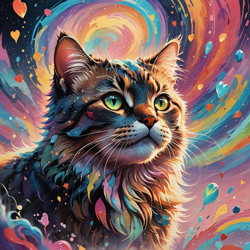 Cat's Heart: A Hyperrealistic Splash Art Portrait