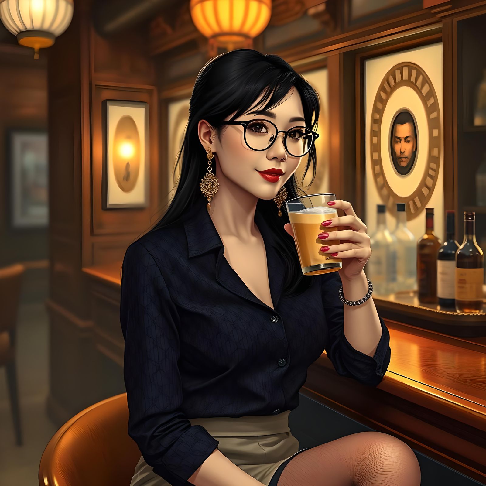 Chinese Woman with Gold Earrings at Old Bar