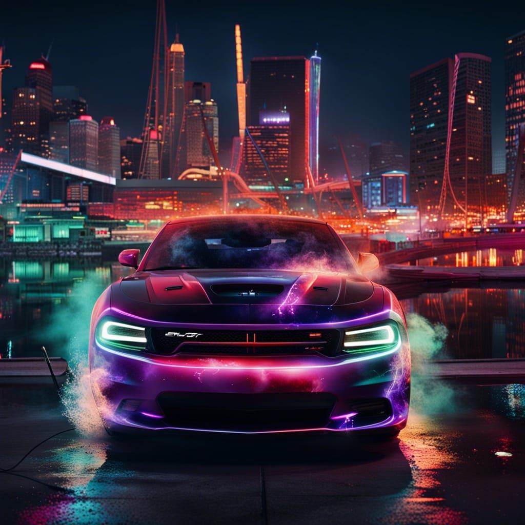 Dodge Charger SRT with Neon Lights in 8K