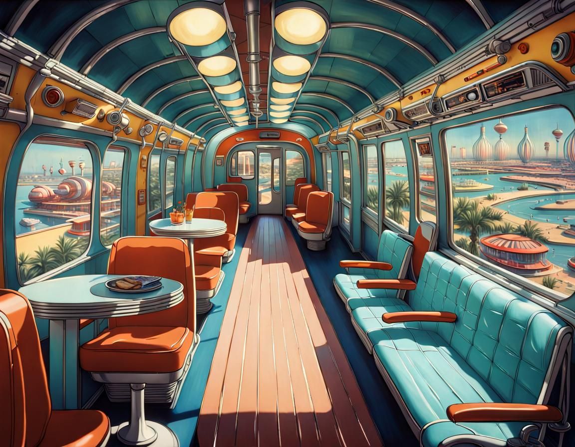 Retrofuturistic Monorail in Dieselpunk Style