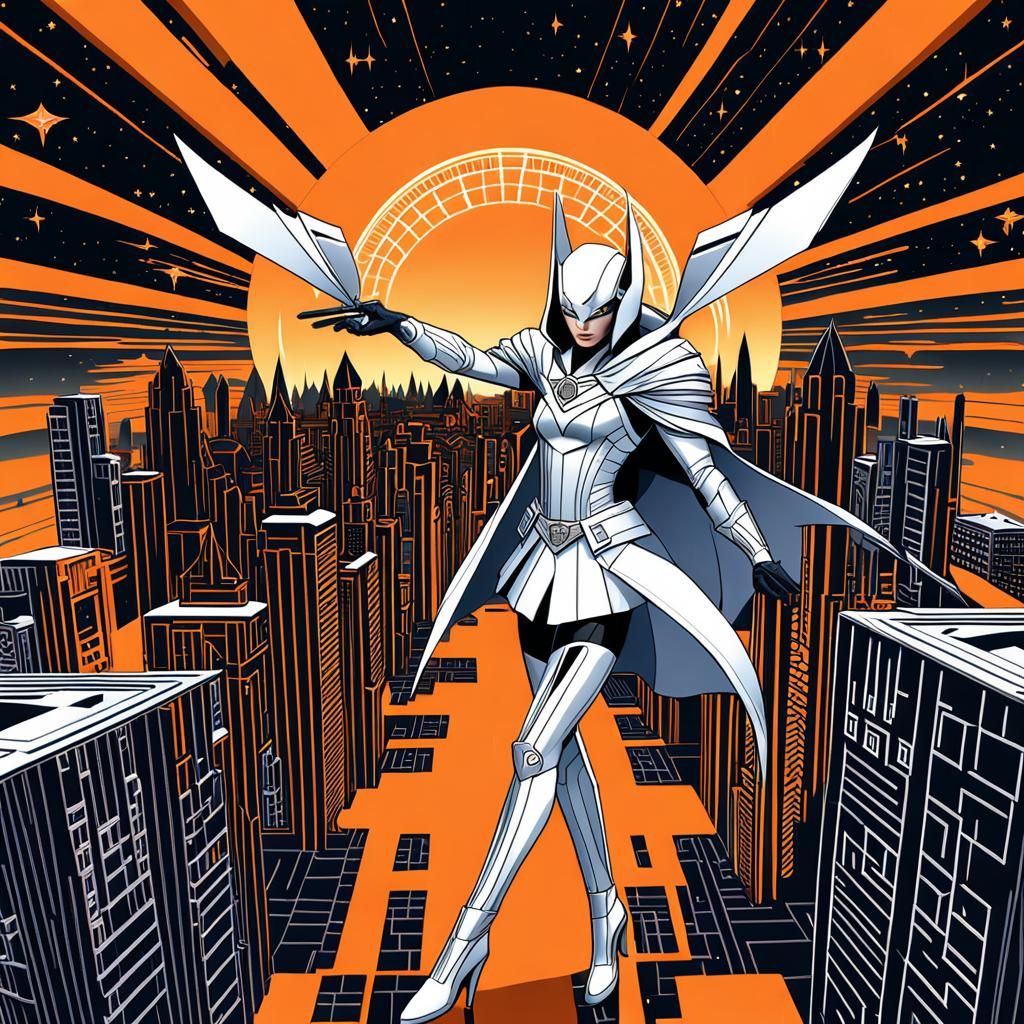 Art Deco Superheroine in Martian Cityscape