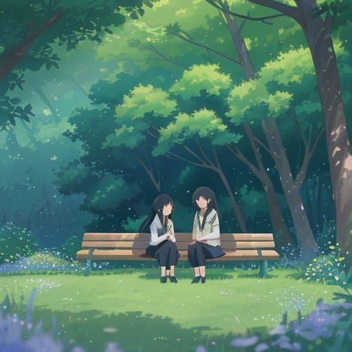Serene Park Scene in Vibrant Anime Style