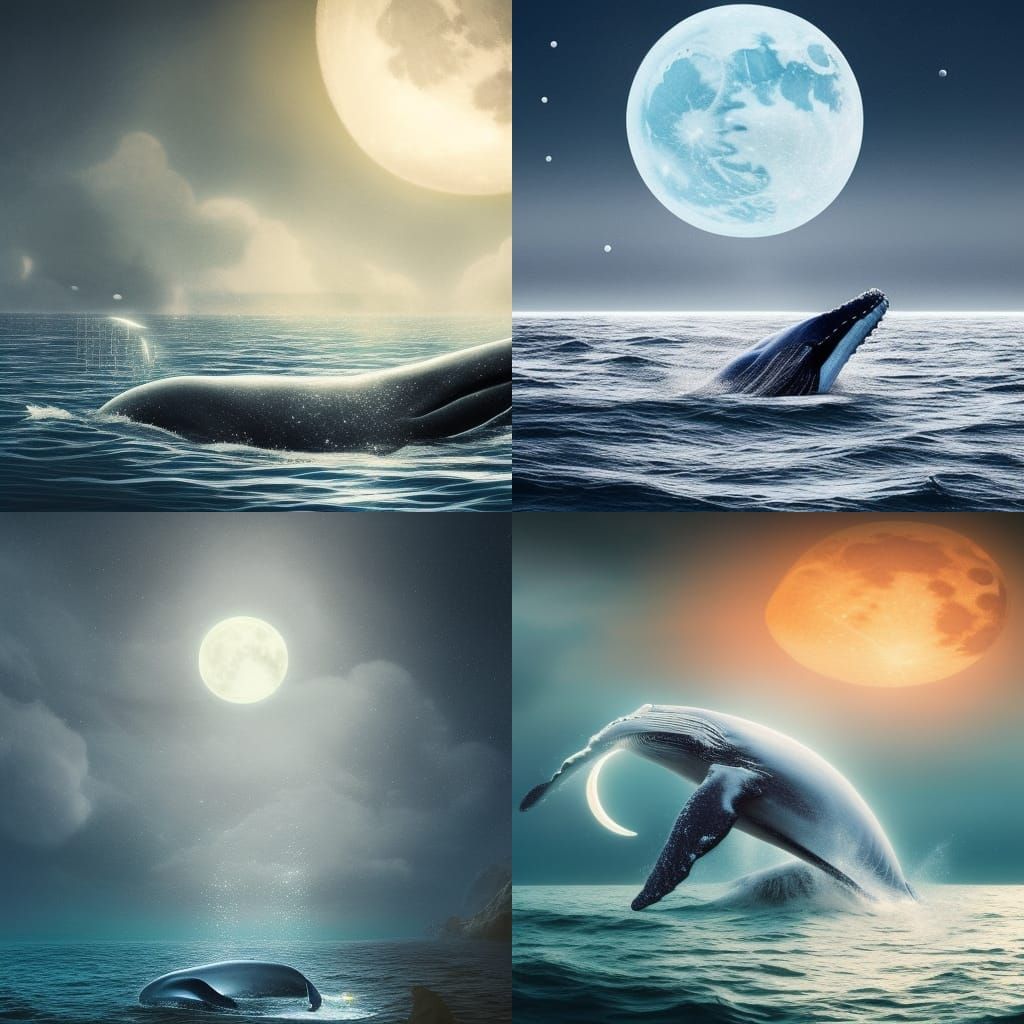 Night Ocean Whale Under Moon Glow