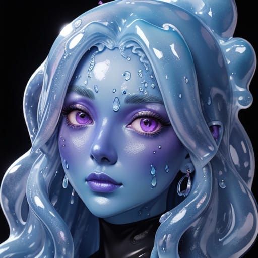 Glowing Slime Goddess in a Wet, Purple-Blue Hue