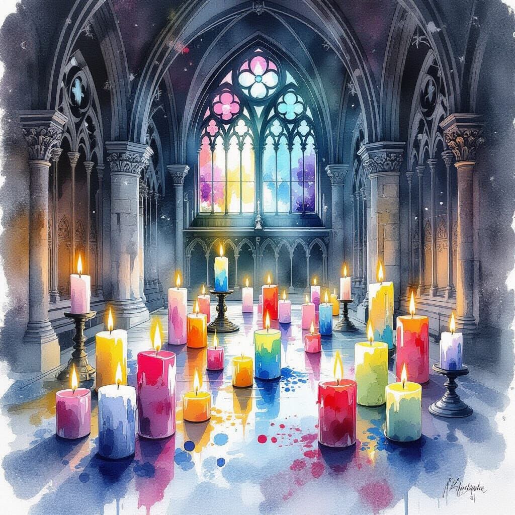 Gothic Museum Art Display Lit by Candles