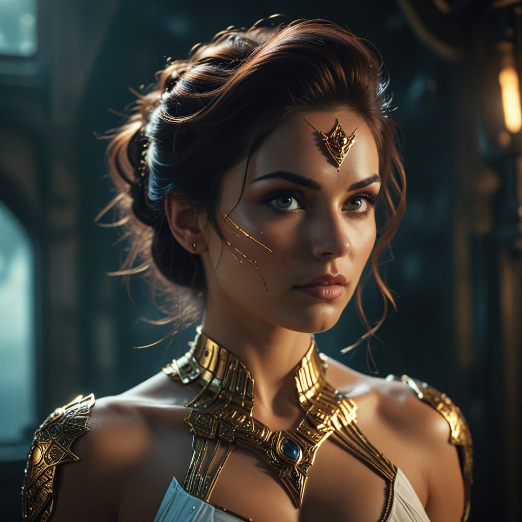 A pin-up model shines in a mystical realm