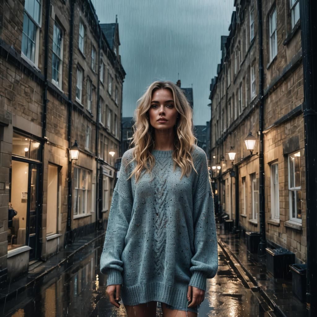 Rainy Oxford Woman in Double Exposure