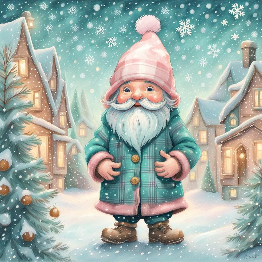 Whimsical Gnome in Warm Winter Wonderland