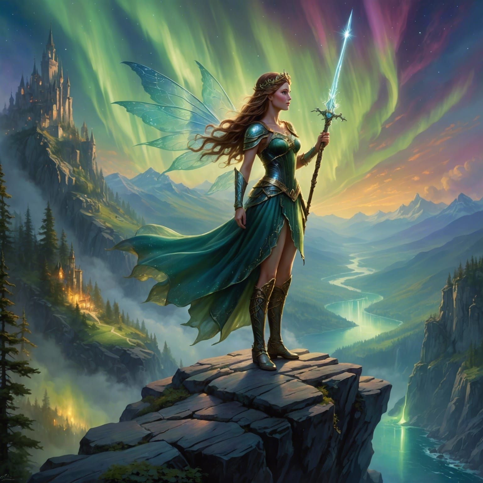 Fairy Warrior Princess with Aurora Borealis