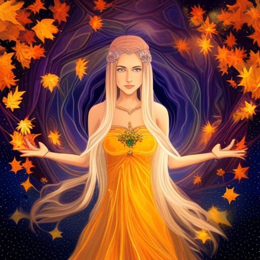 Elven Woman in Star Dress Under Starry Night