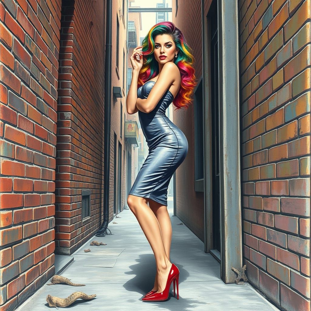 Stunning City Siren in Vibrant Colored Pencil Style