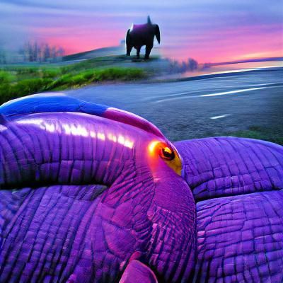 Purple Elephant Rides into a Colorful Dawn