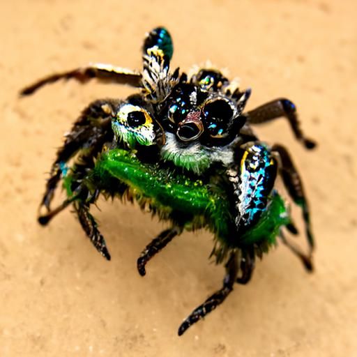 Jumping Spider with Peacock Mandibles, Hyperdetailed