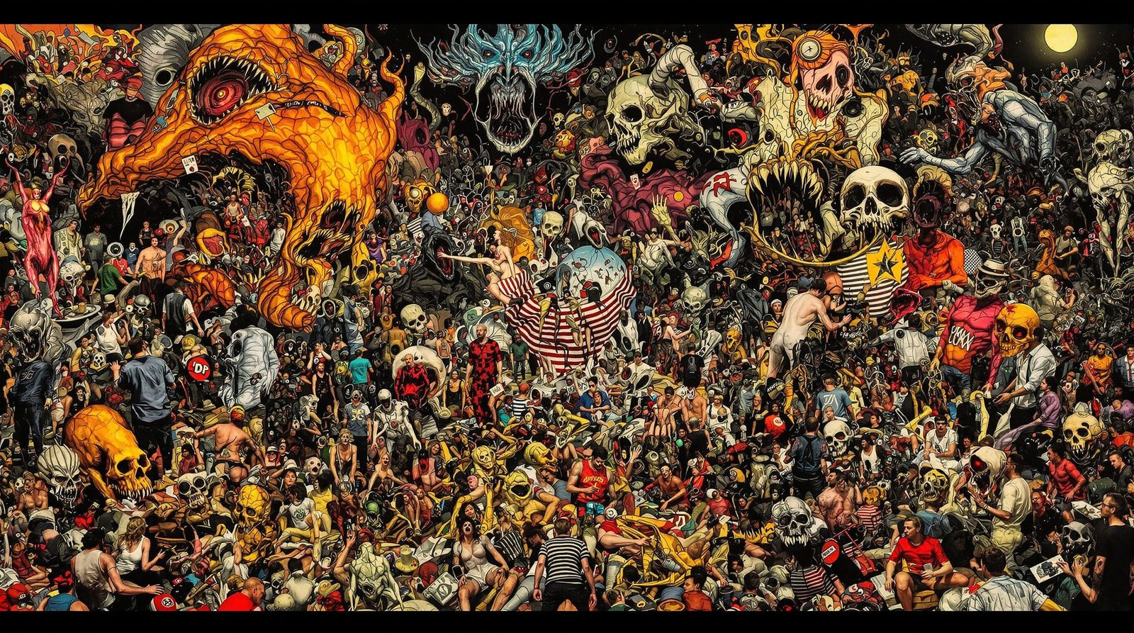 Chaotic Absurdist Scene of American Life