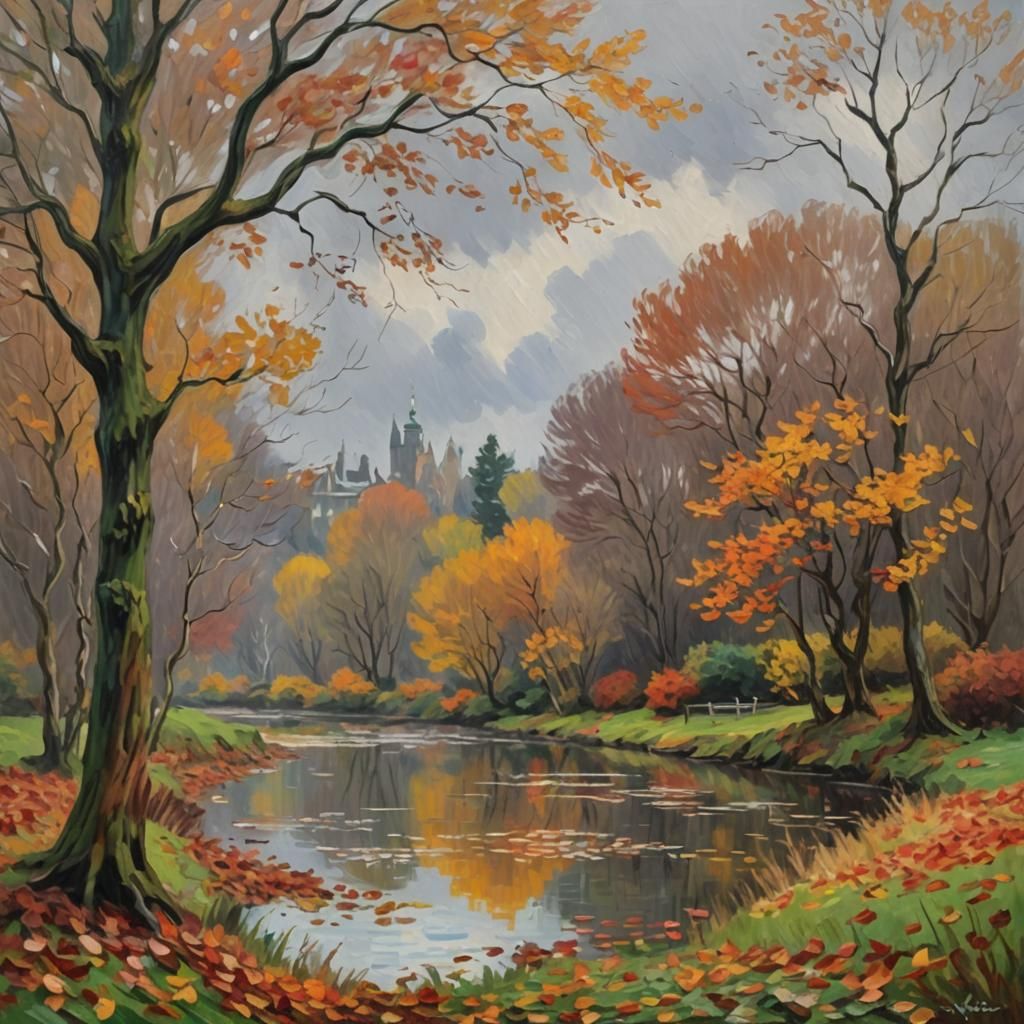 Blustery Autumn Day as Impressionist Painting
