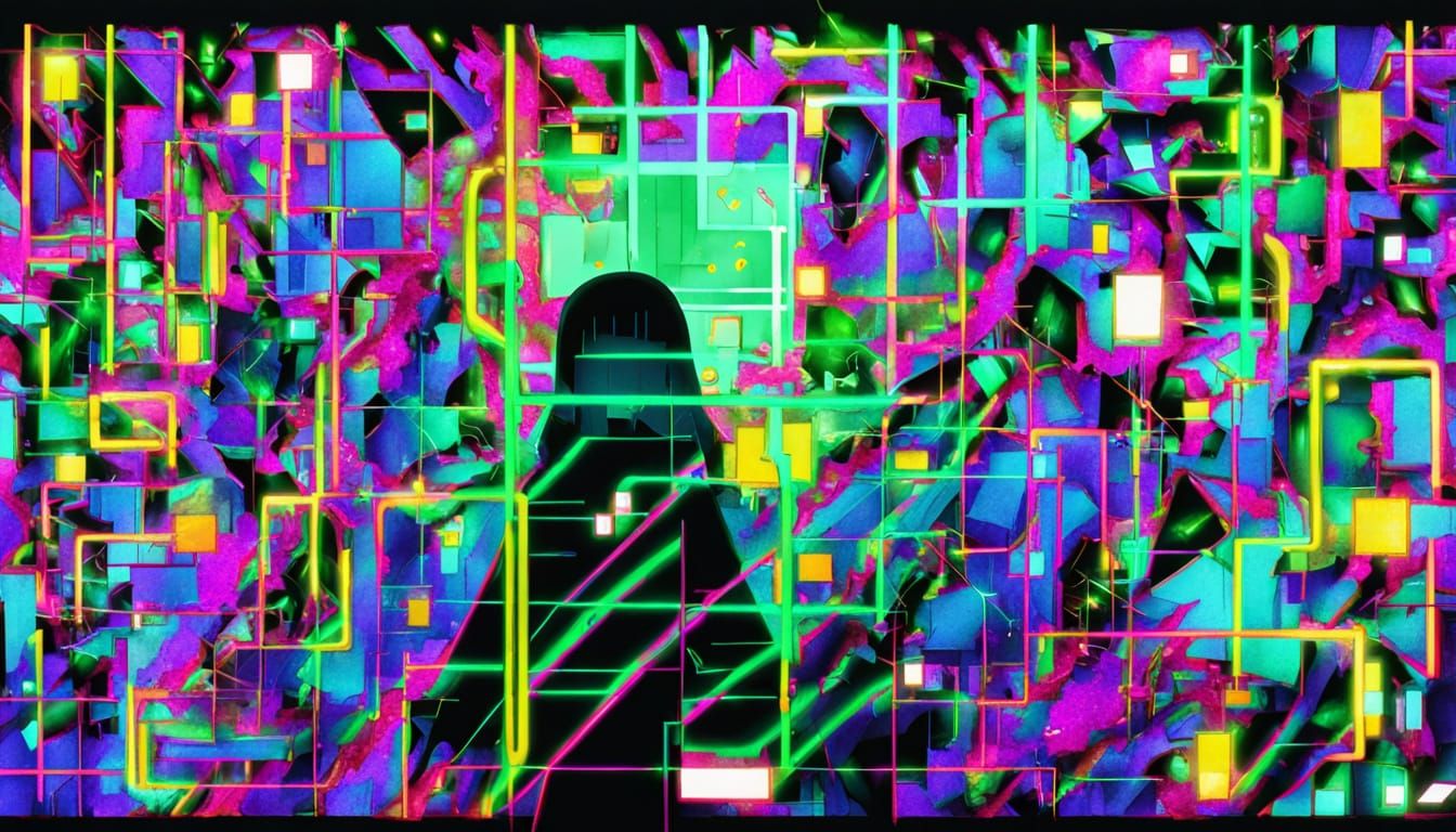 Junji Ito Inspired Laughing Graffiti Woman with Glitching Si...