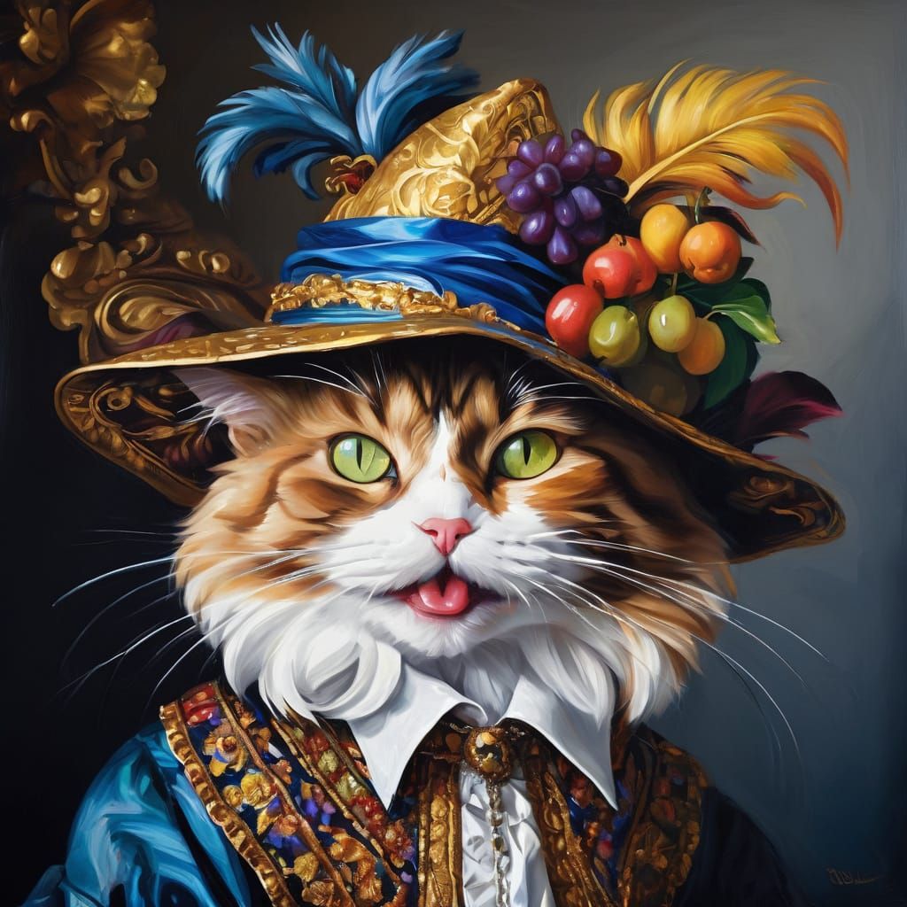 Baroque Cat Portrait in Dramatic Chiaroscuro Lighting