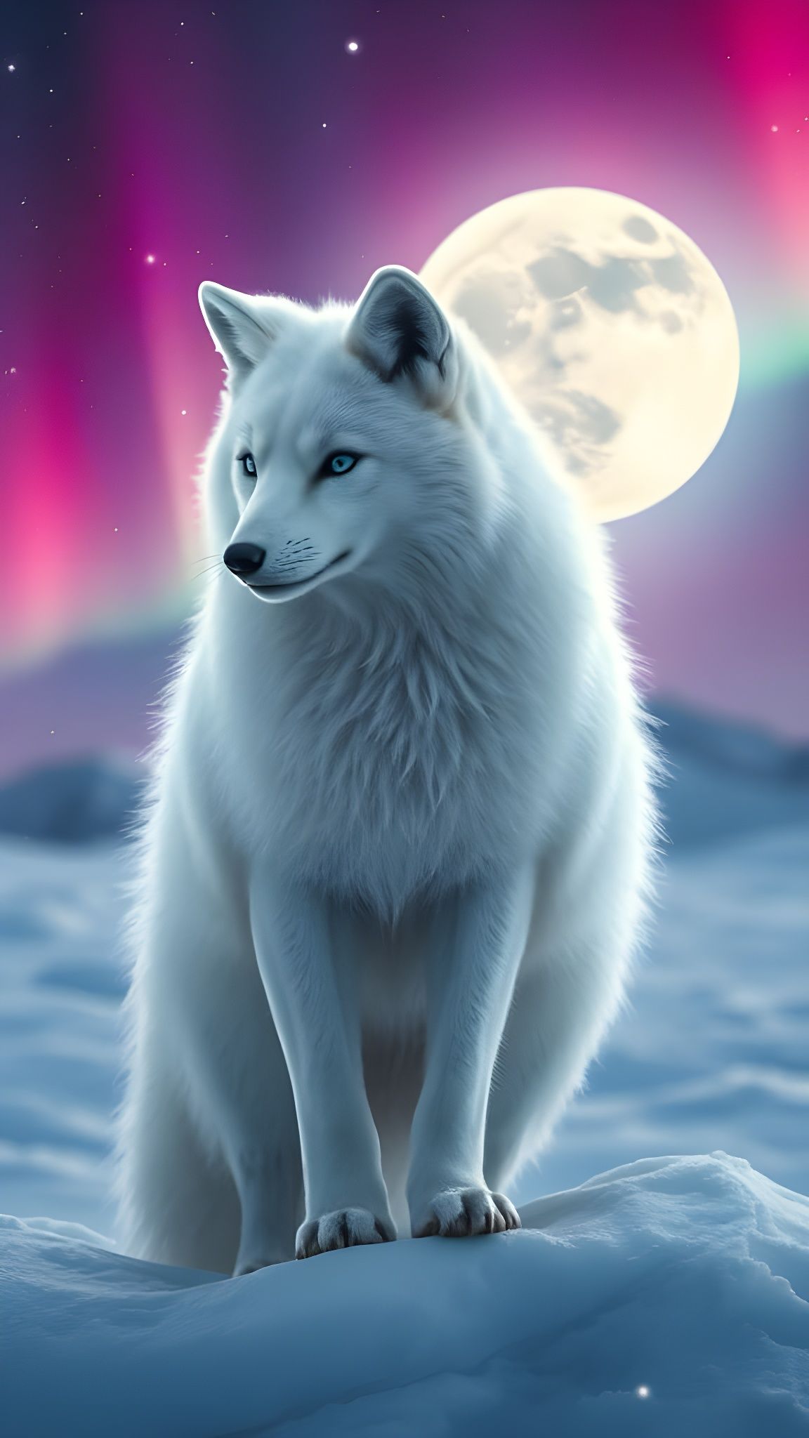 Ethereal Arctic Fox under Aurora Borealis