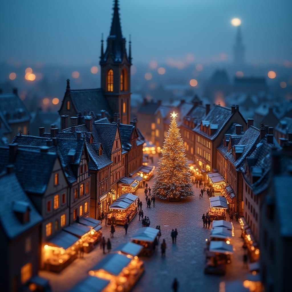 Christmas Market in Historic Frankfurt at Dusk