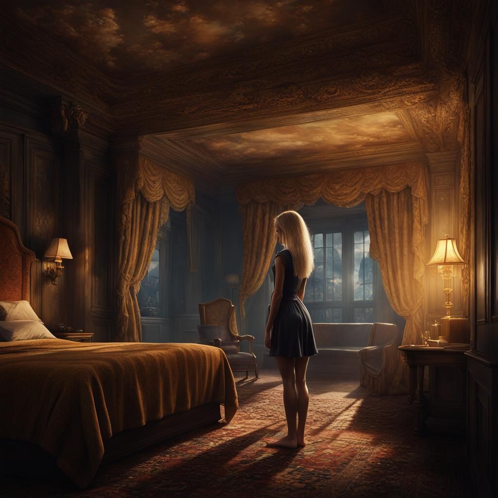 Blonde Woman in Hotel Room: Fantasy Concept Art