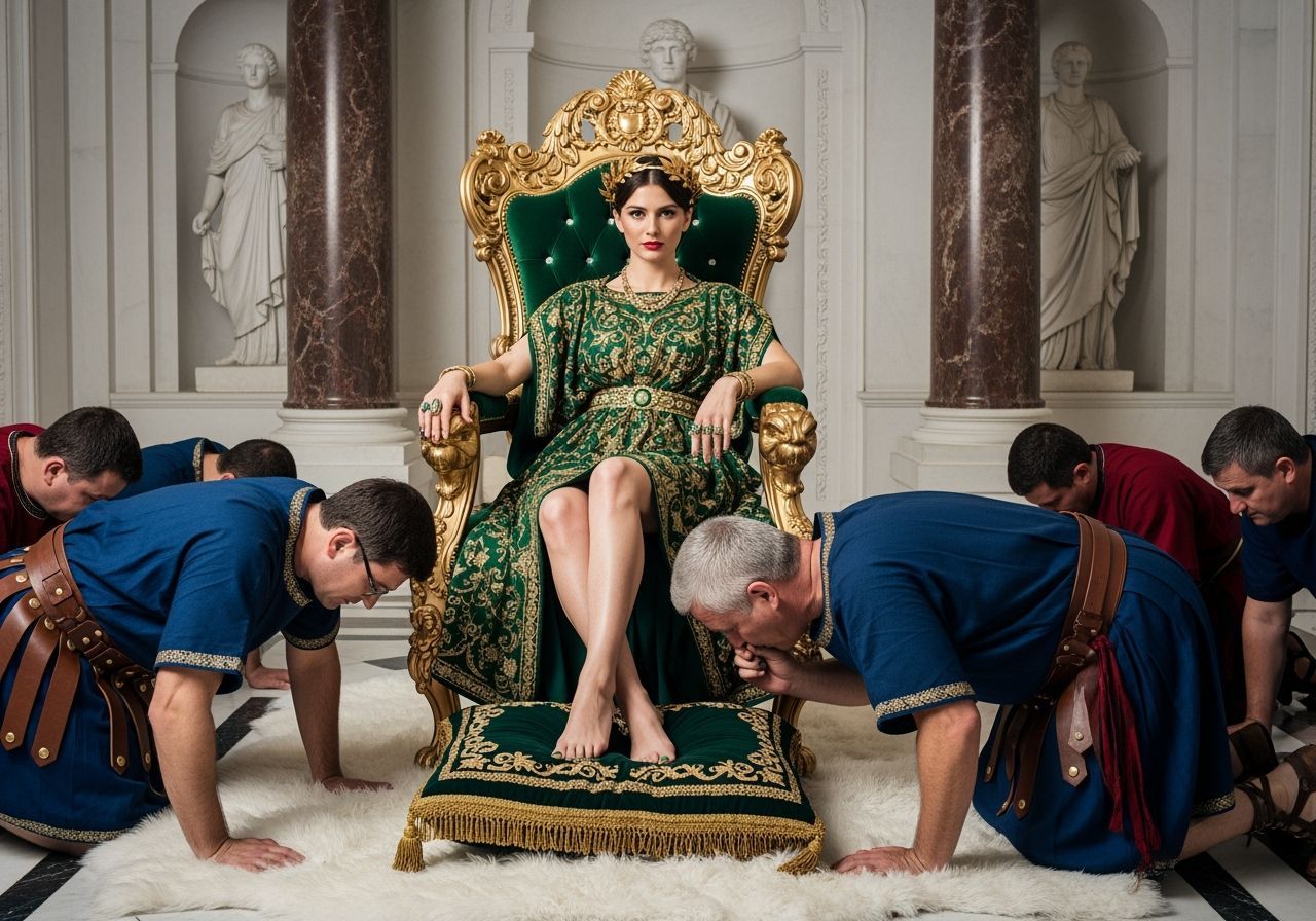Regal Roman Empress on Emerald and Gold Throne
