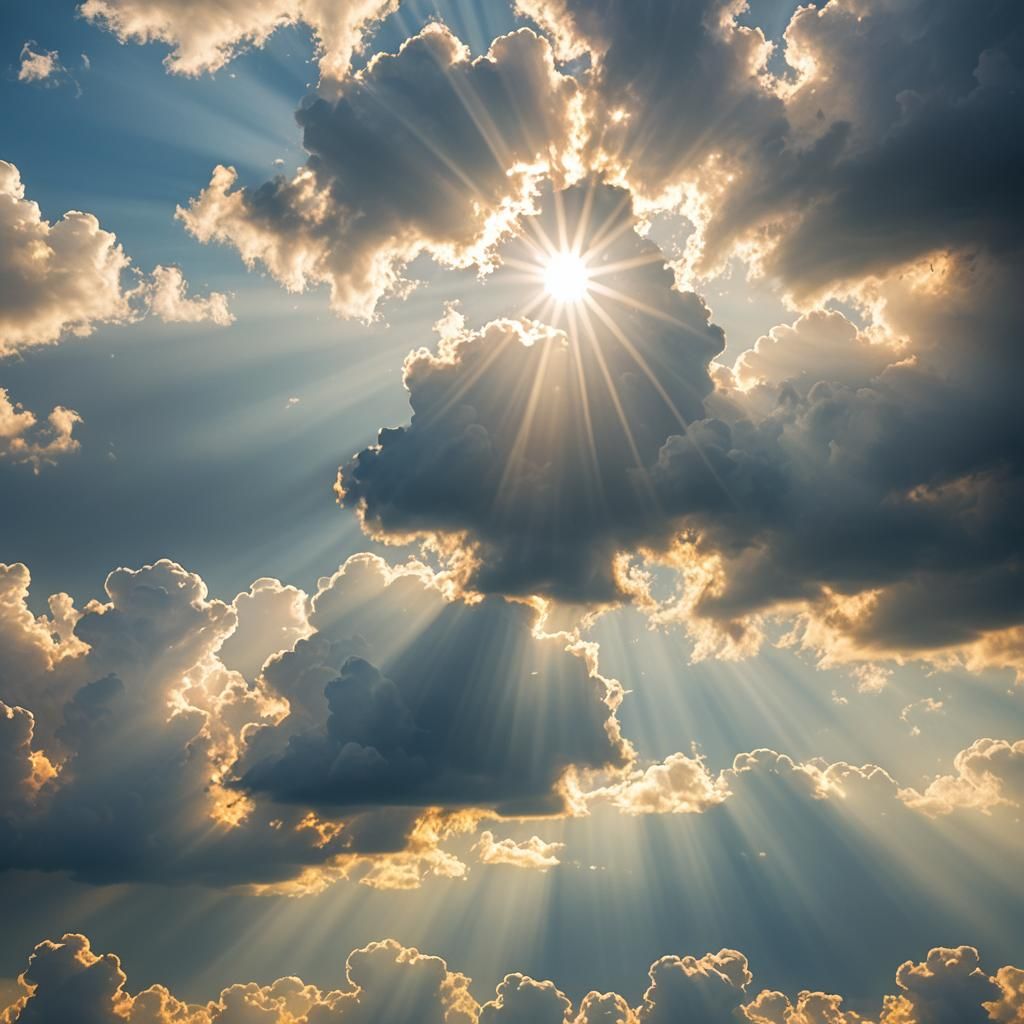 Heavenly Sunshine Beams Through Soft Clouds