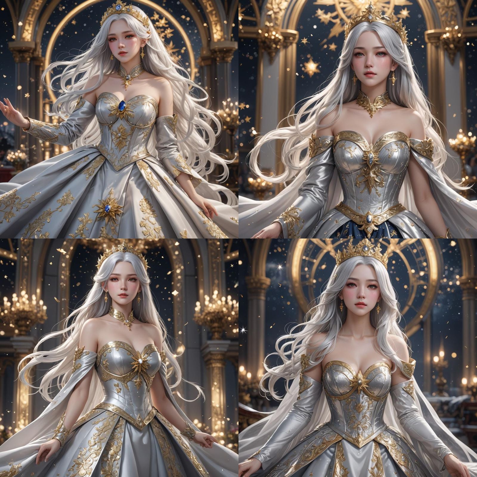 Imperial Princess in Silver Gown: 3D Anime Art