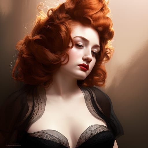 Ginger Pin-Up Portrait in Victorian Art Nouveau Style