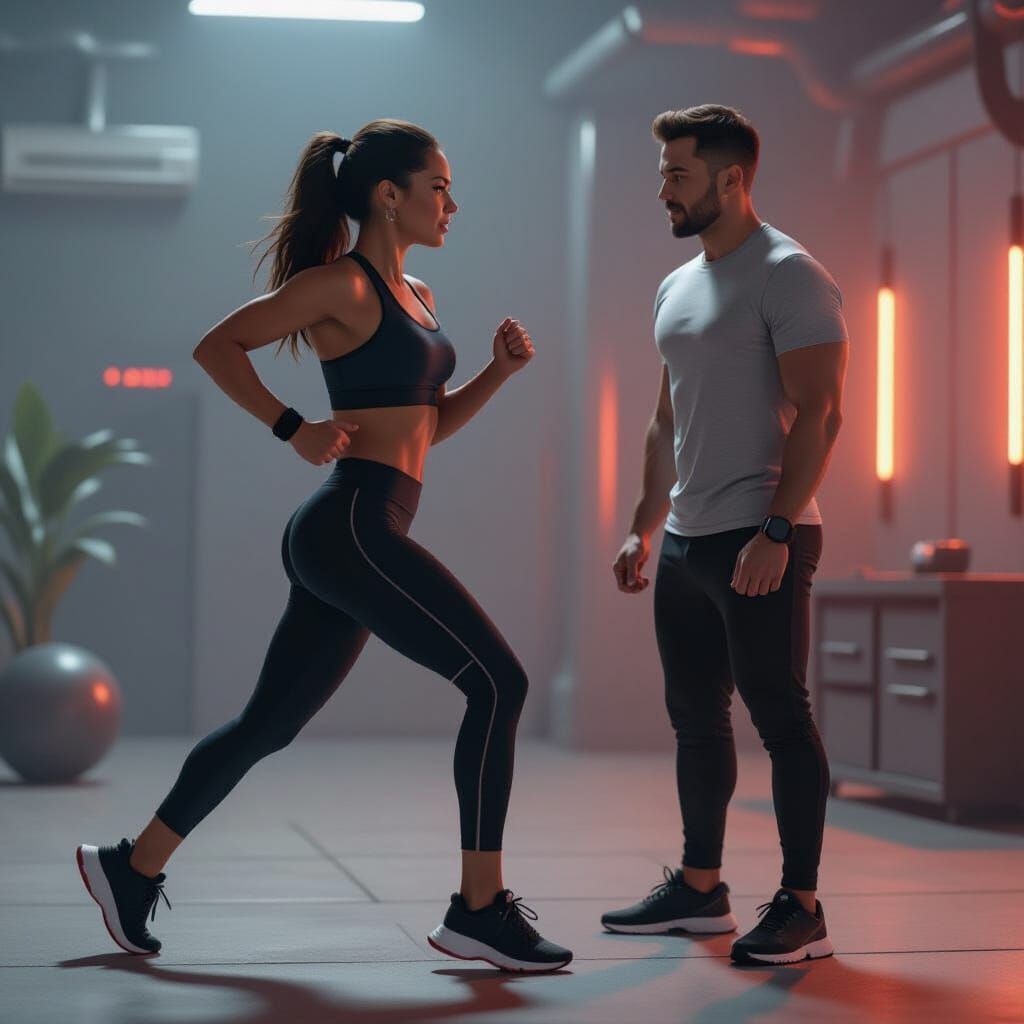 Woman Runs On the Spot in Syd Mead Style