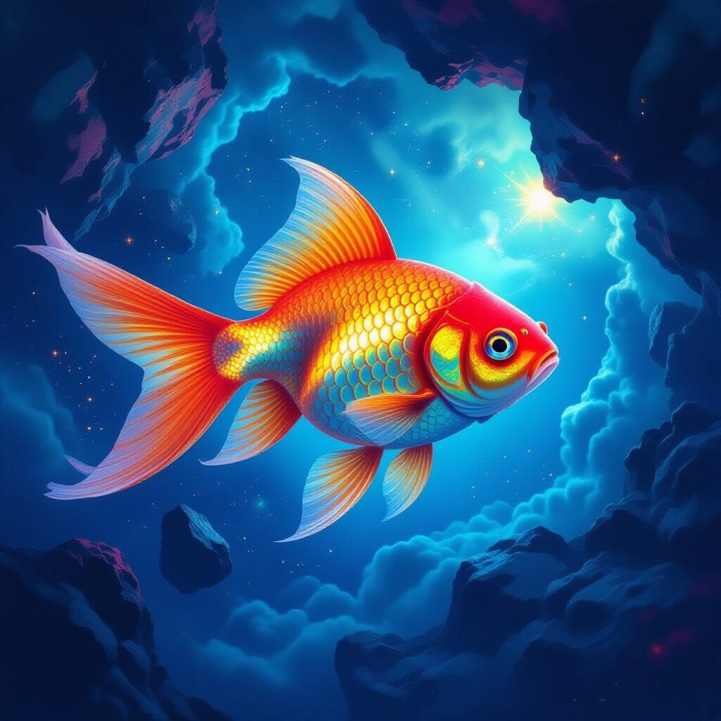 Sentient Goldfish Swims Through Cosmic Nebula