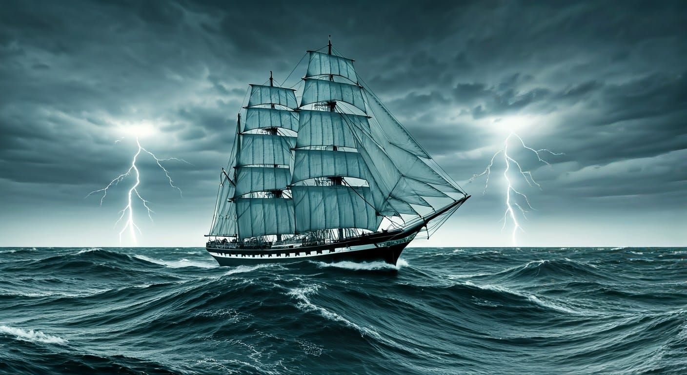 Vessel Battles Towering Waves in Raging Stormy Weather