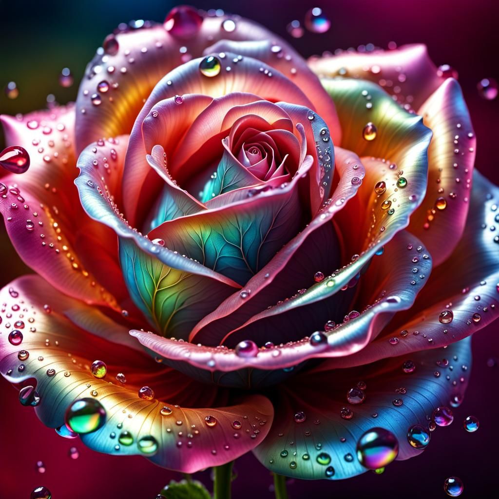 Iridescent Water Droplet Rose: 3D Whimsical Art