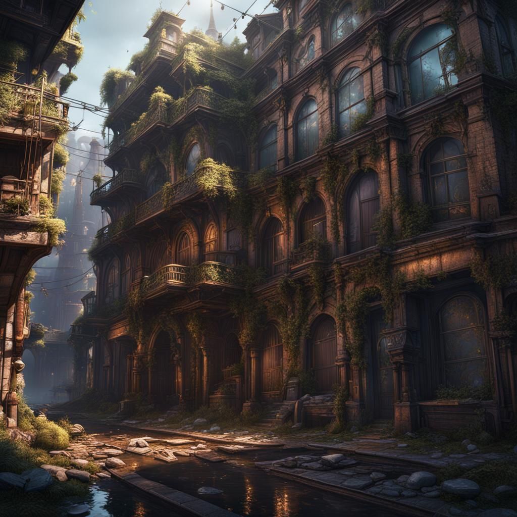 Detailed Matte Painting of Urban Exploration Scene