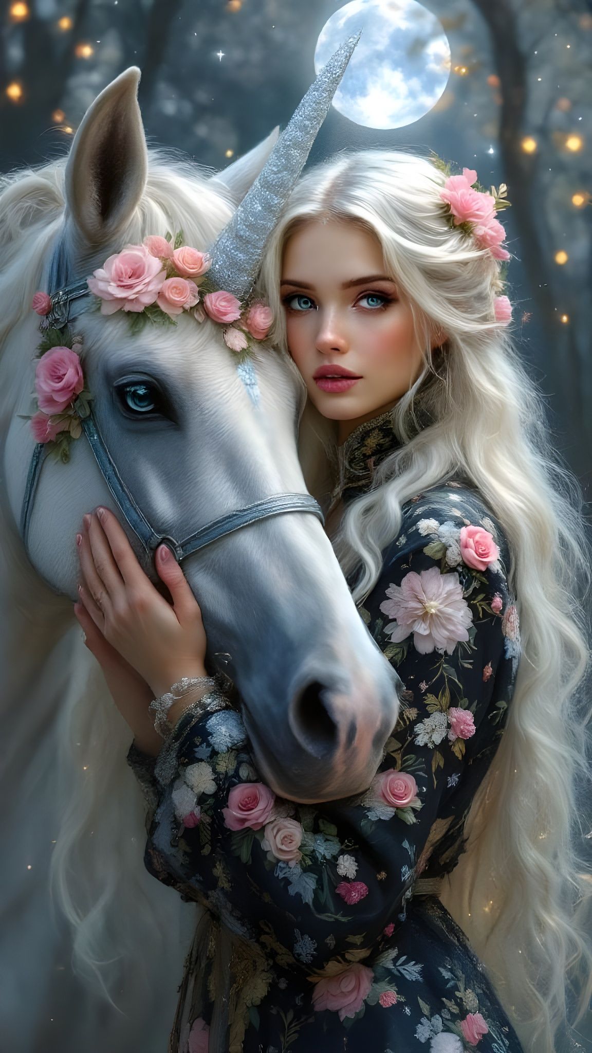 Ethereal Woman with Unicorn in Pre-Raphaelite Style