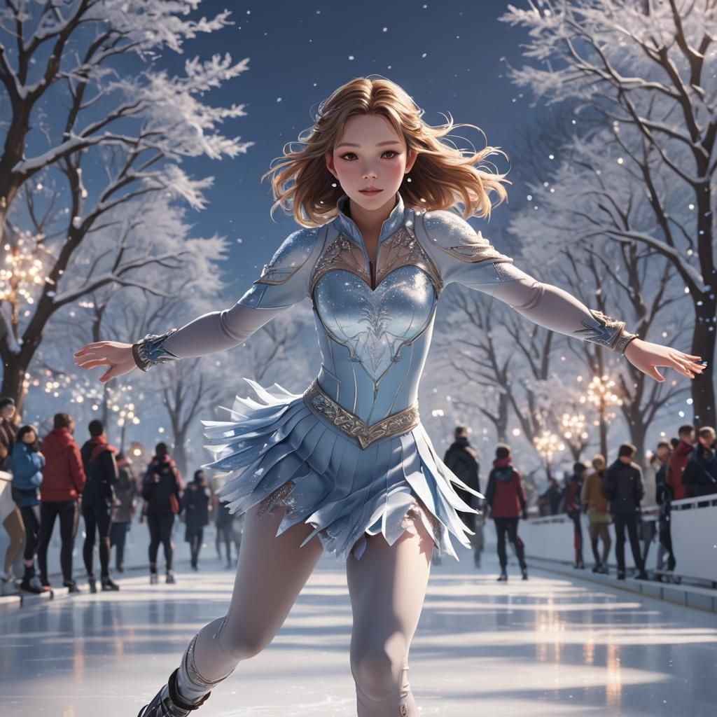 Anime Ice Skater in 3D Digital Art Style