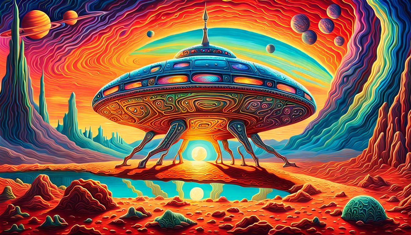 Epic Cosmic Landing in Vibrant, Melting Landscape