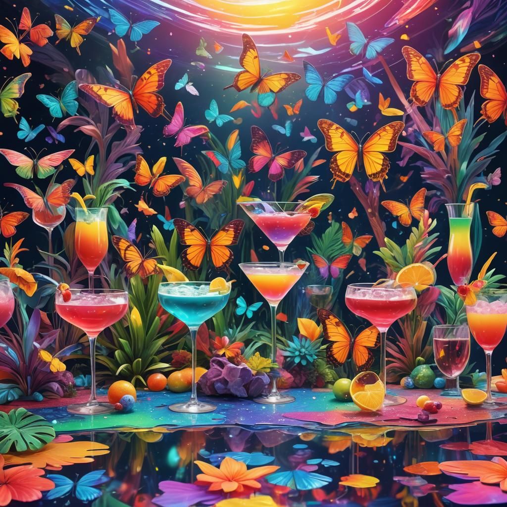 Rainbow Interior with Cocktails in Cosmic Style