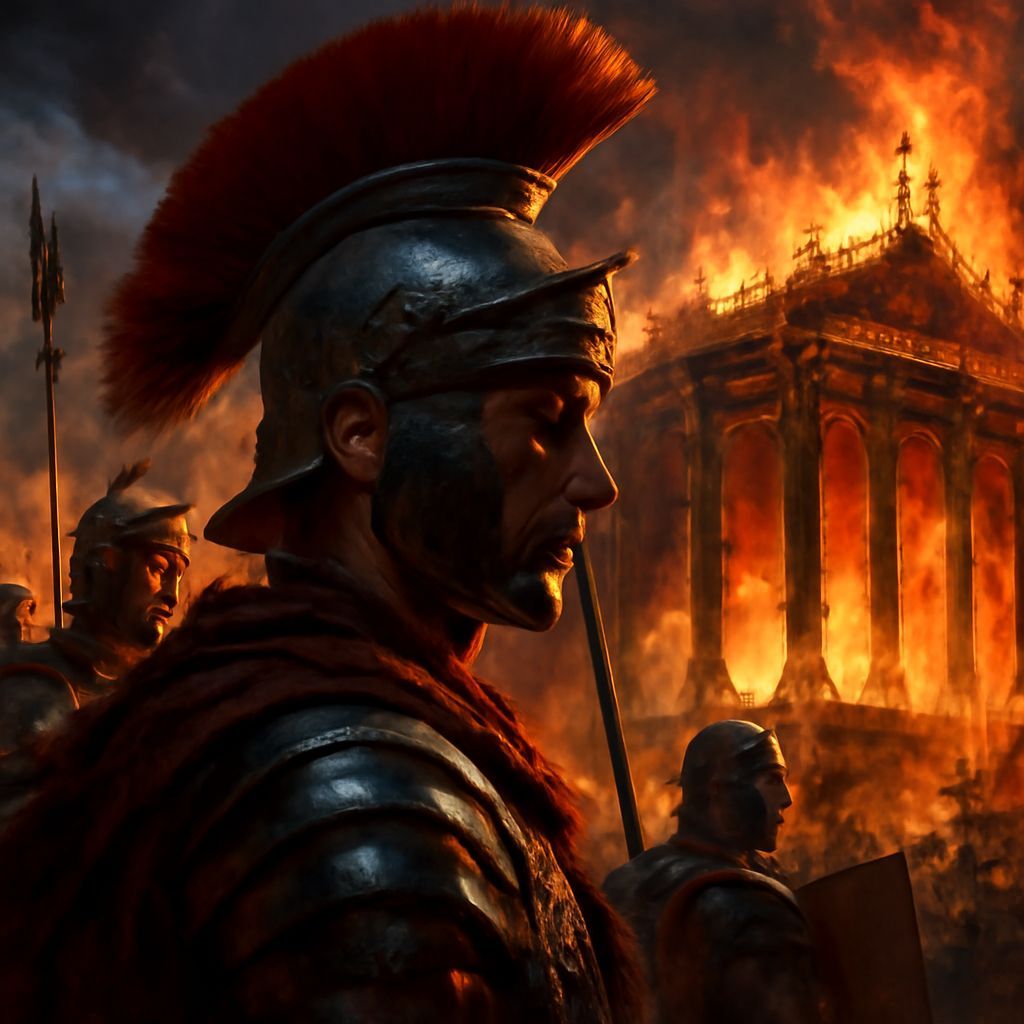 Jewish Temple Ablaze: Hyperrealistic Roman Conquest