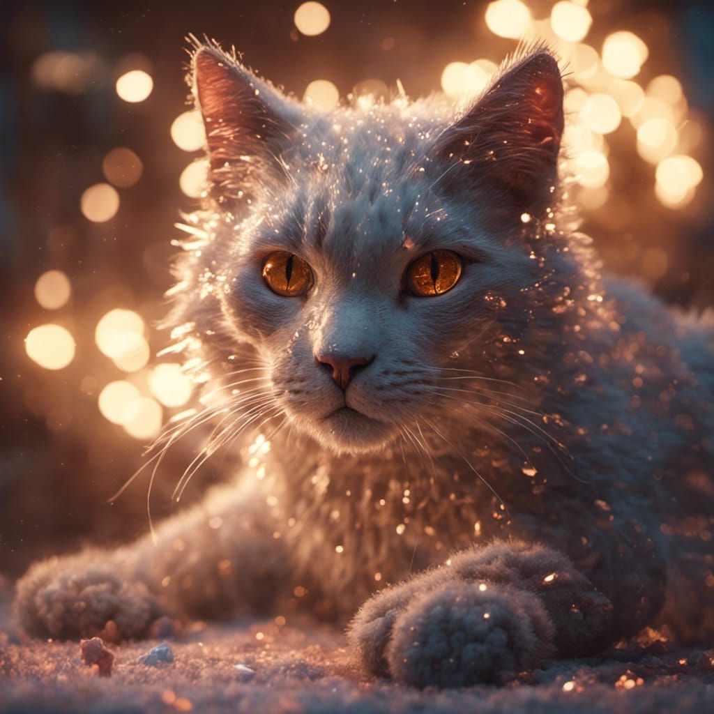 Glittering Cat in Hyperrealistic Style