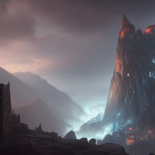 Orc Siege of Mountain Fortress: Dark Fantasy Art