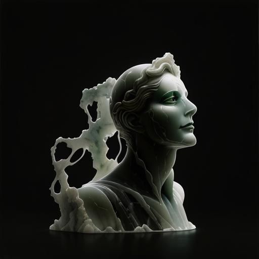 Surreal Double Exposure: Marble Statue and Dystopian Citysca...
