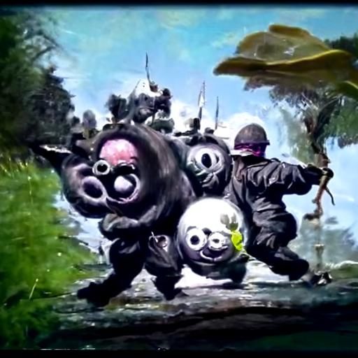 Teletubbies in World War II as Oil Painting