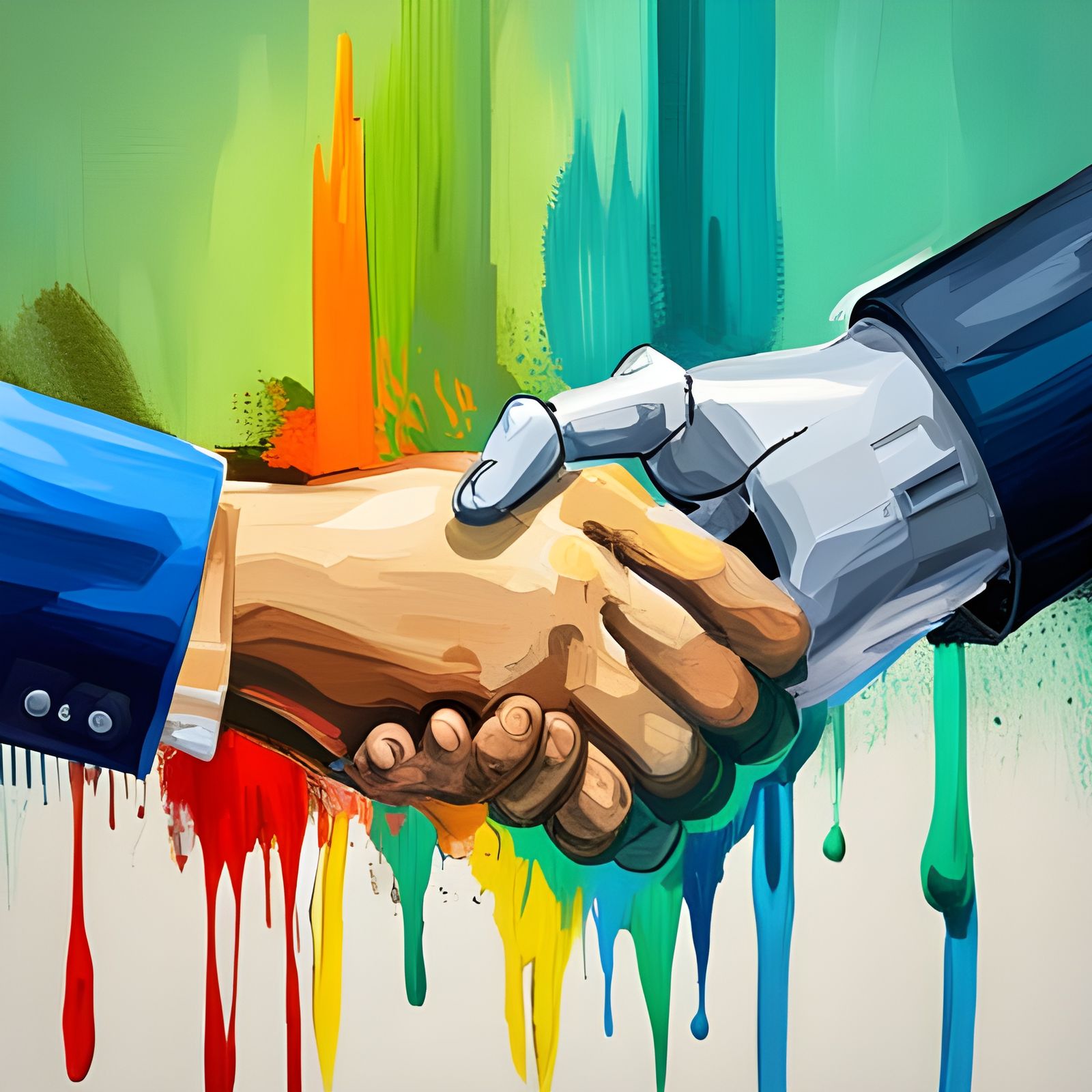 Robotic Handshake in Oil Painting Style