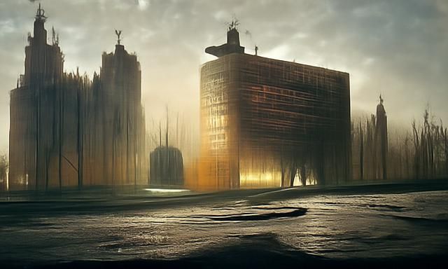 Orwellian Dystopian City in Surrealist Style