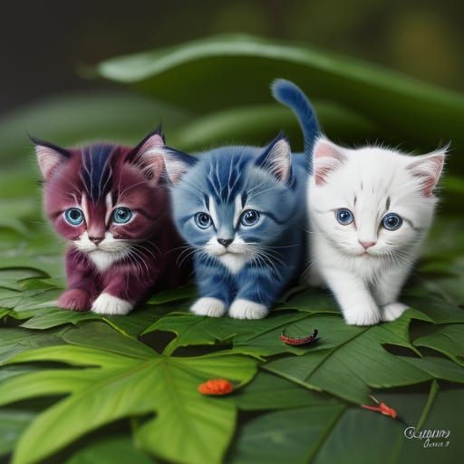 Vibrant Caterpillar on Leaf with Kitten