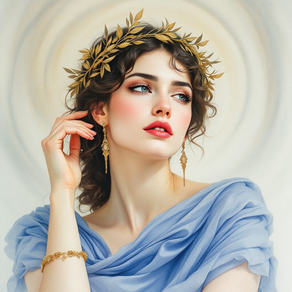 Ethereal Roman Sibyl in Pre-Raphaelite Watercolor