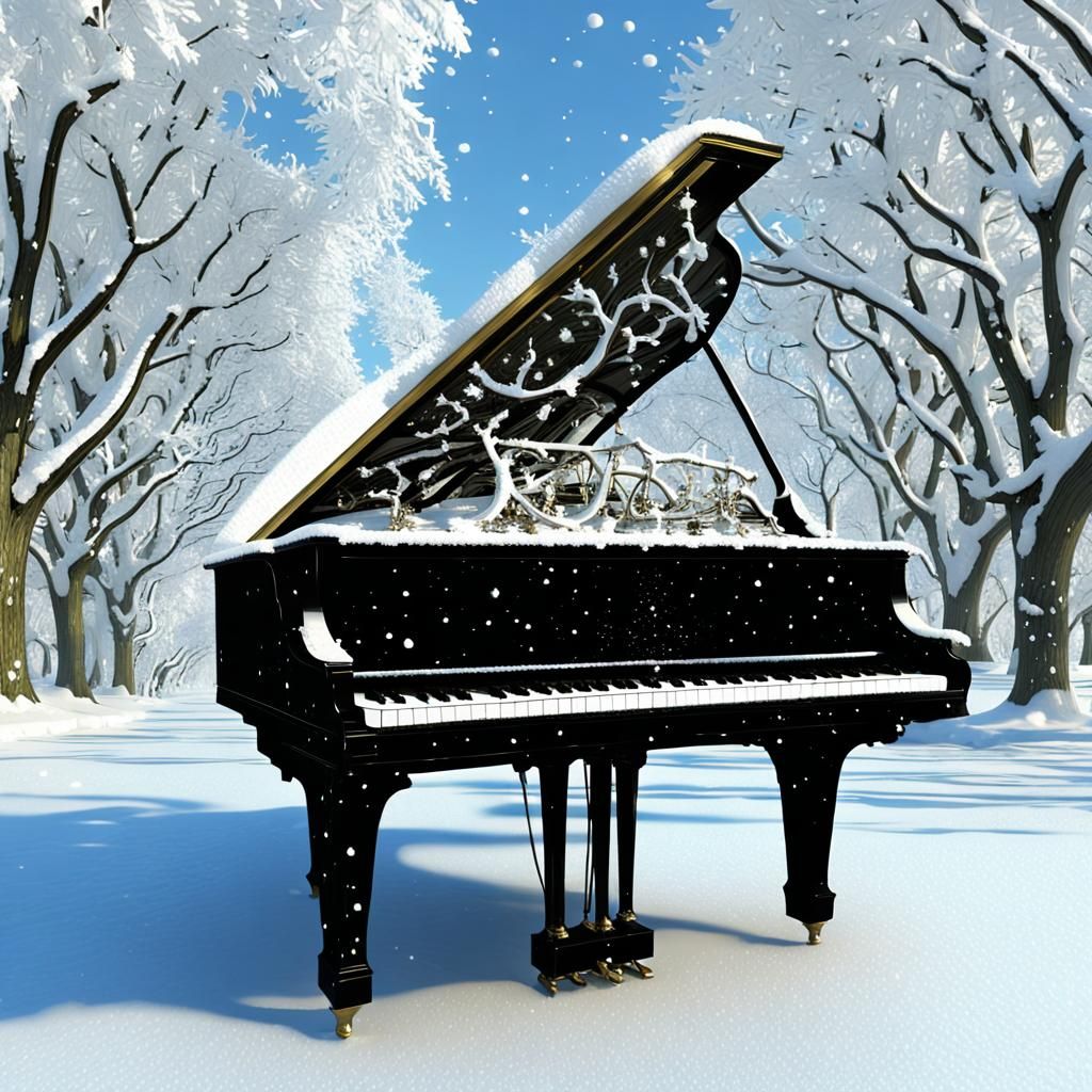 Icy Fractal Piano with Lit Candelabra