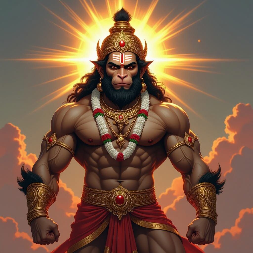 Majestic Hanuman in Epic Fantasy Style