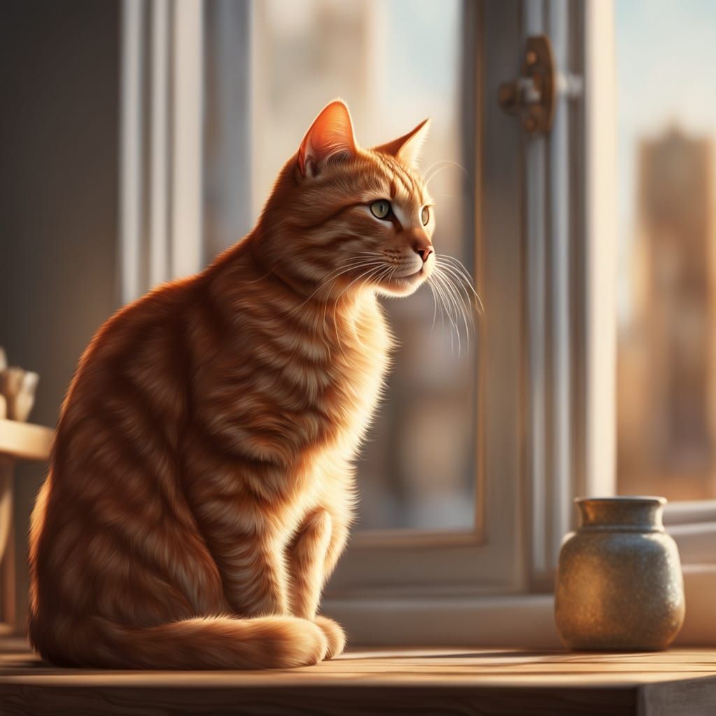 Photorealistic Ginger Cat in Golden Hour Light