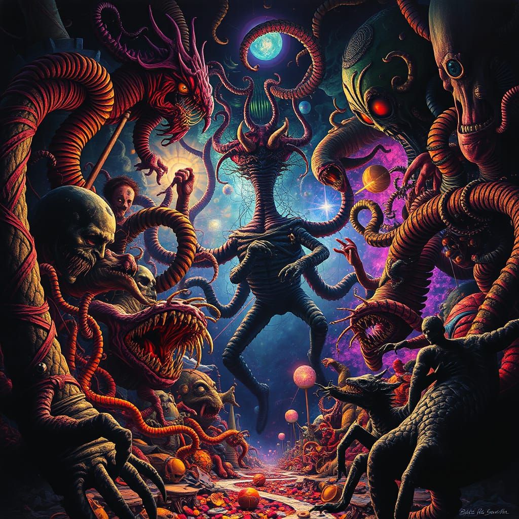 Surrealist Nightmare in Neon and Shadow